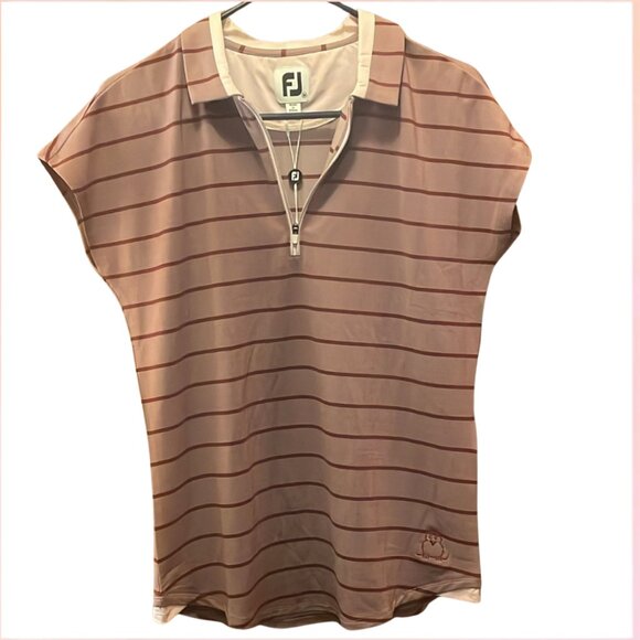 FootJoy Women's Pink Striped Golf Polo Shirt - Stylish & Lightweight Med… - Picture 6 of 6